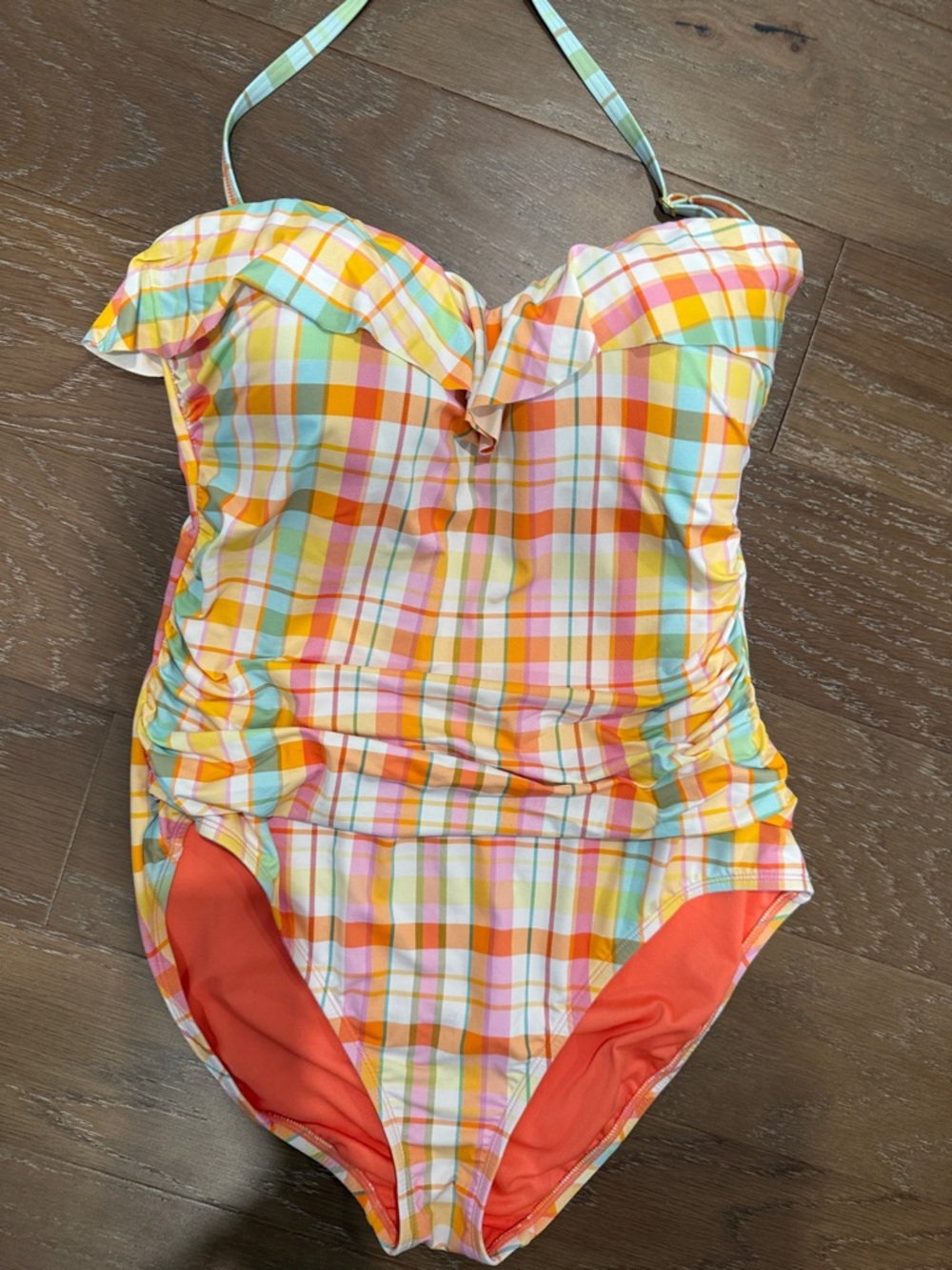 Plaid Ruffle One-Piece Swimsuit in Multi-Color